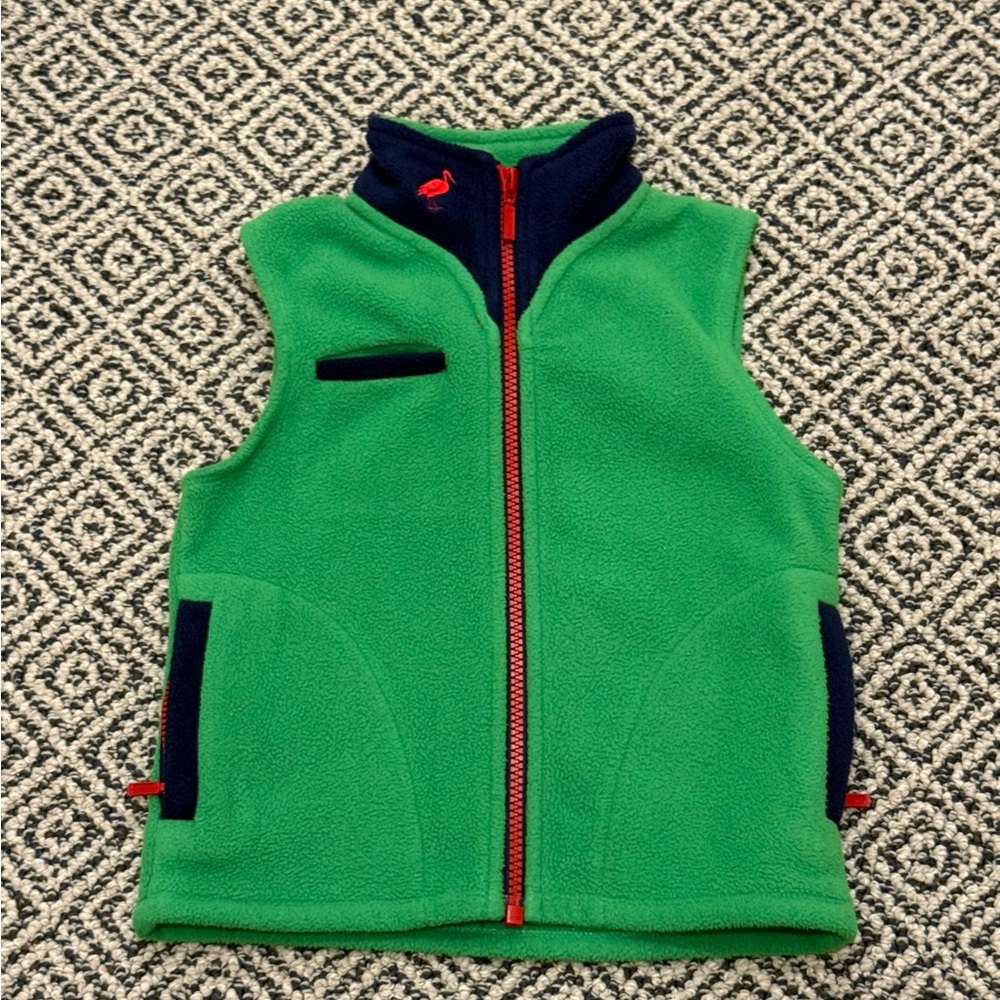 🎉 EUC! 🎉 TBBC 2T Kelly Green Fleece Vest with Navy & Red Accents